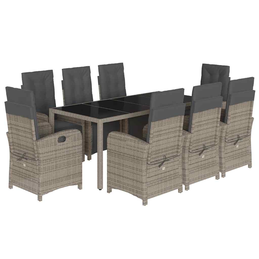 Set da Pranzo da Giardino 9 pz con Cuscini in Polyrattan Grigio | homemem39