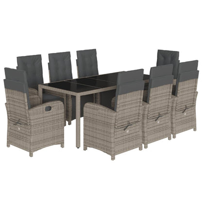 Set da Pranzo da Giardino 9 pz con Cuscini in Polyrattan Grigio - homemem39