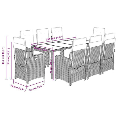 Set da Pranzo da Giardino 9 pz con Cuscini in Polyrattan Grigio | homemem39