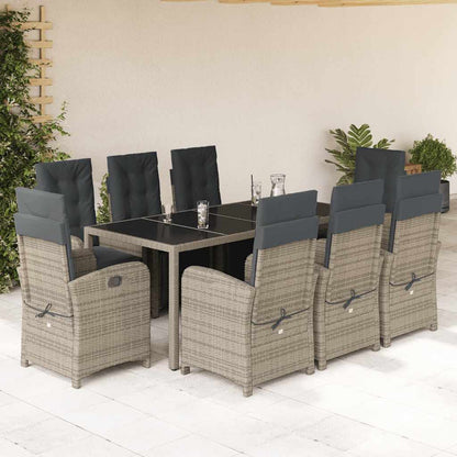 Set da Pranzo da Giardino 9 pz con Cuscini in Polyrattan Grigio | homemem39