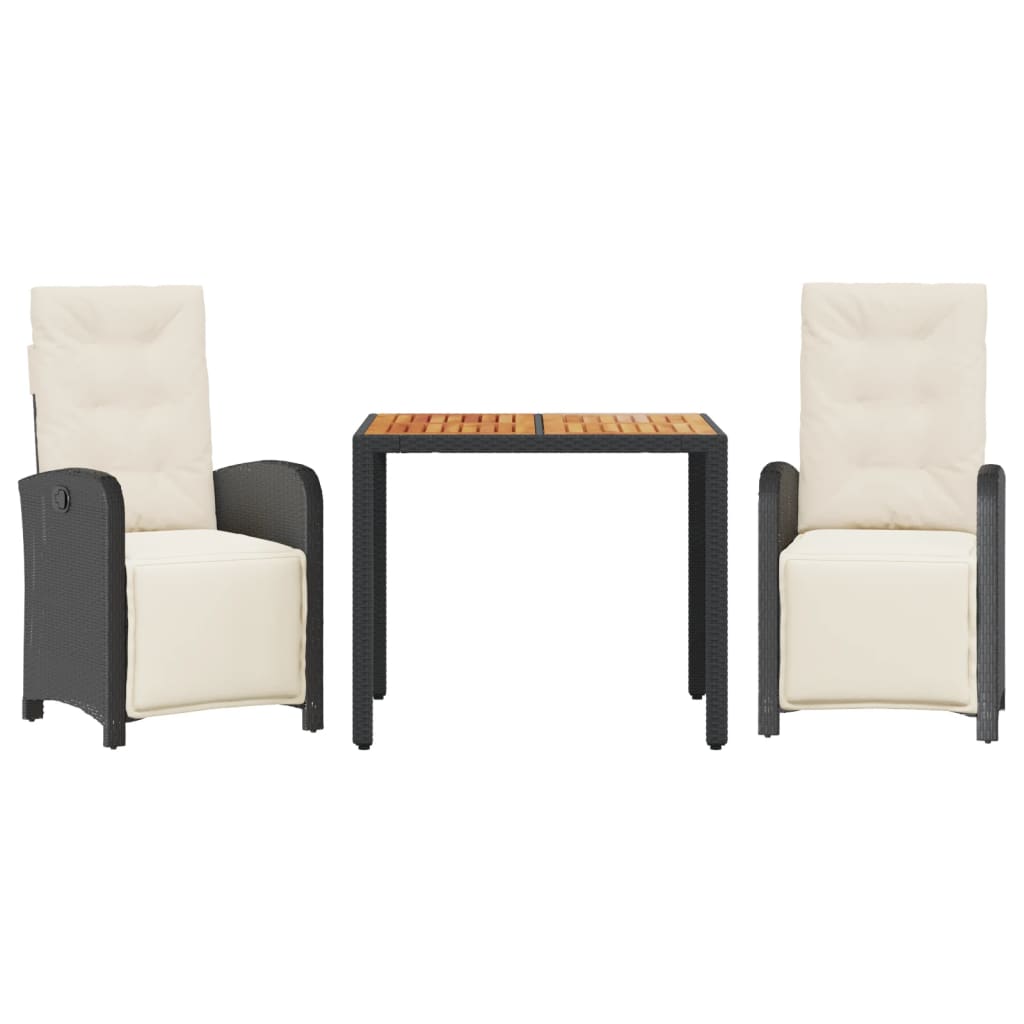 Set da Bistrò 3 pz con Cuscini Nero in Polyrattan | homemem39