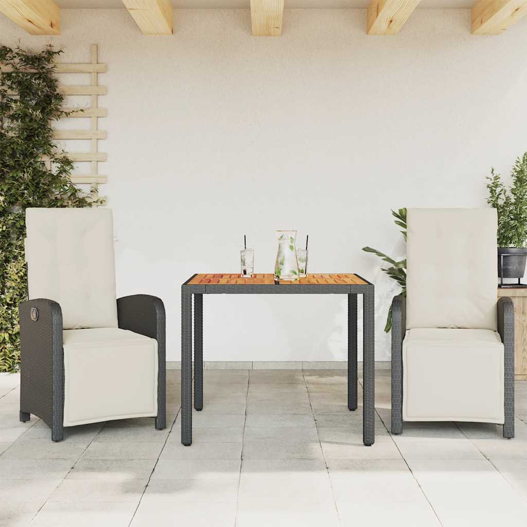 Set da Bistrò 3 pz con Cuscini Nero in Polyrattan | homemem39