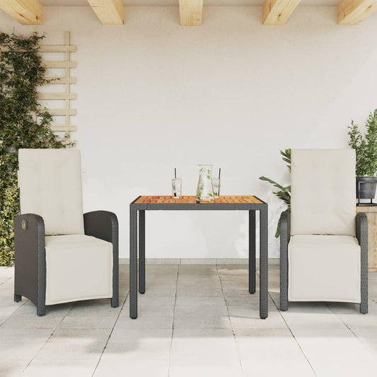 Set da Bistrò 3 pz con Cuscini Nero in Polyrattan - homemem39