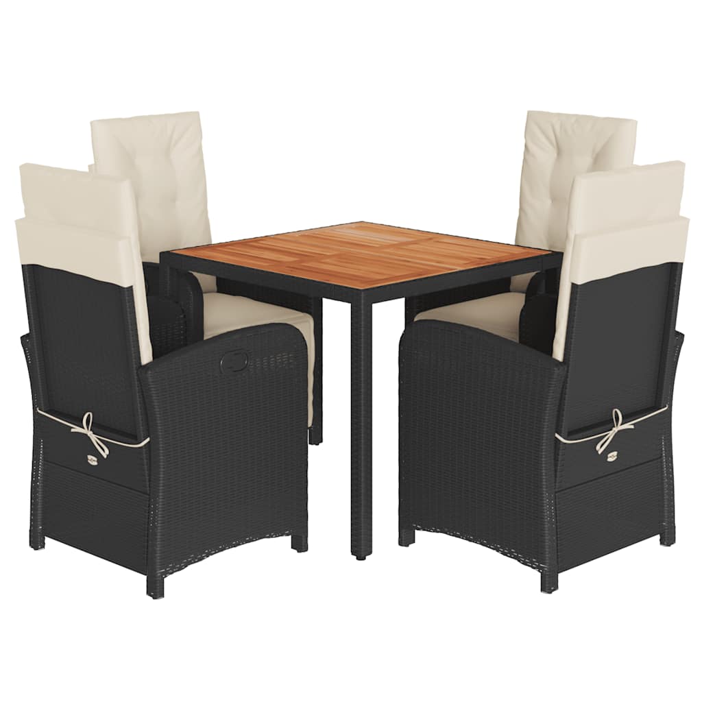 Set da Pranzo da Giardino 5 pz Nero con Cuscini in Polyrattan | homemem39