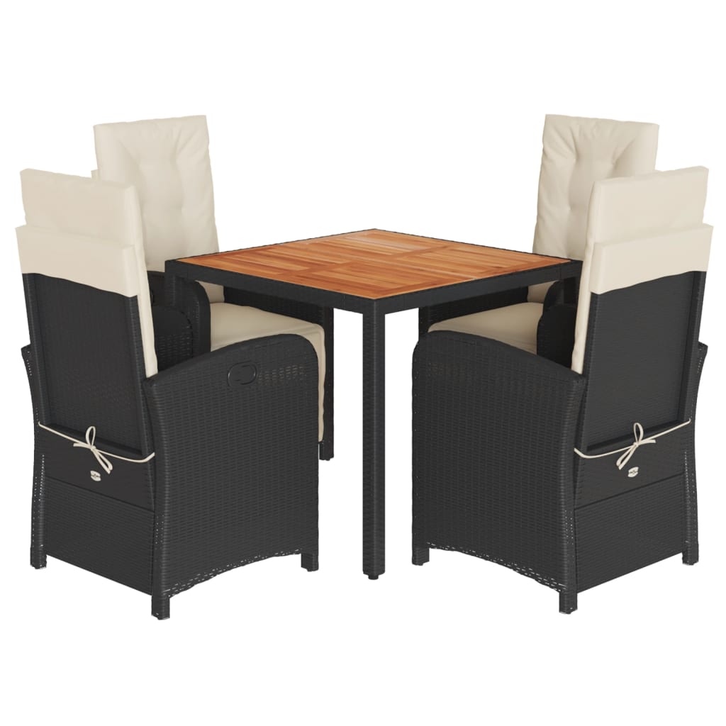 Set da Pranzo da Giardino 5 pz Nero con Cuscini in Polyrattan - homemem39