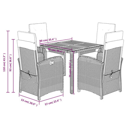 Set da Pranzo da Giardino 5 pz Nero con Cuscini in Polyrattan | homemem39