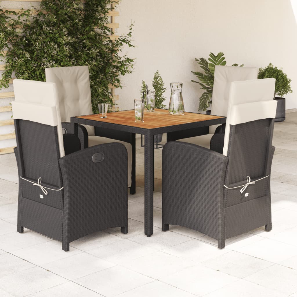 Set da Pranzo da Giardino 5 pz Nero con Cuscini in Polyrattan - homemem39