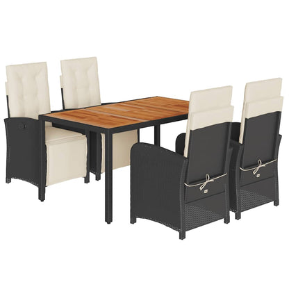 Set da Pranzo da Giardino 5 pz Nero con Cuscini in Polyrattan | homemem39