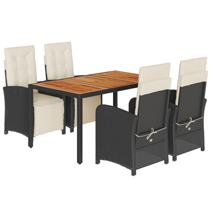 Set da Pranzo da Giardino 5 pz Nero con Cuscini in Polyrattan - homemem39