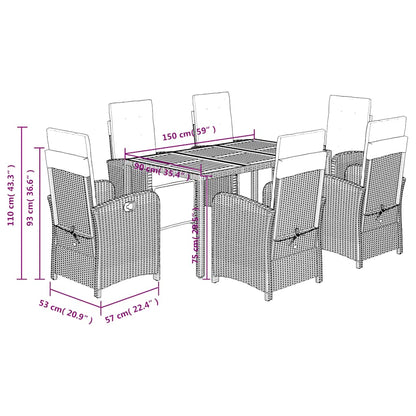 Set da Pranzo da Giardino 7 pz Nero con Cuscini in Polyrattan | homemem39