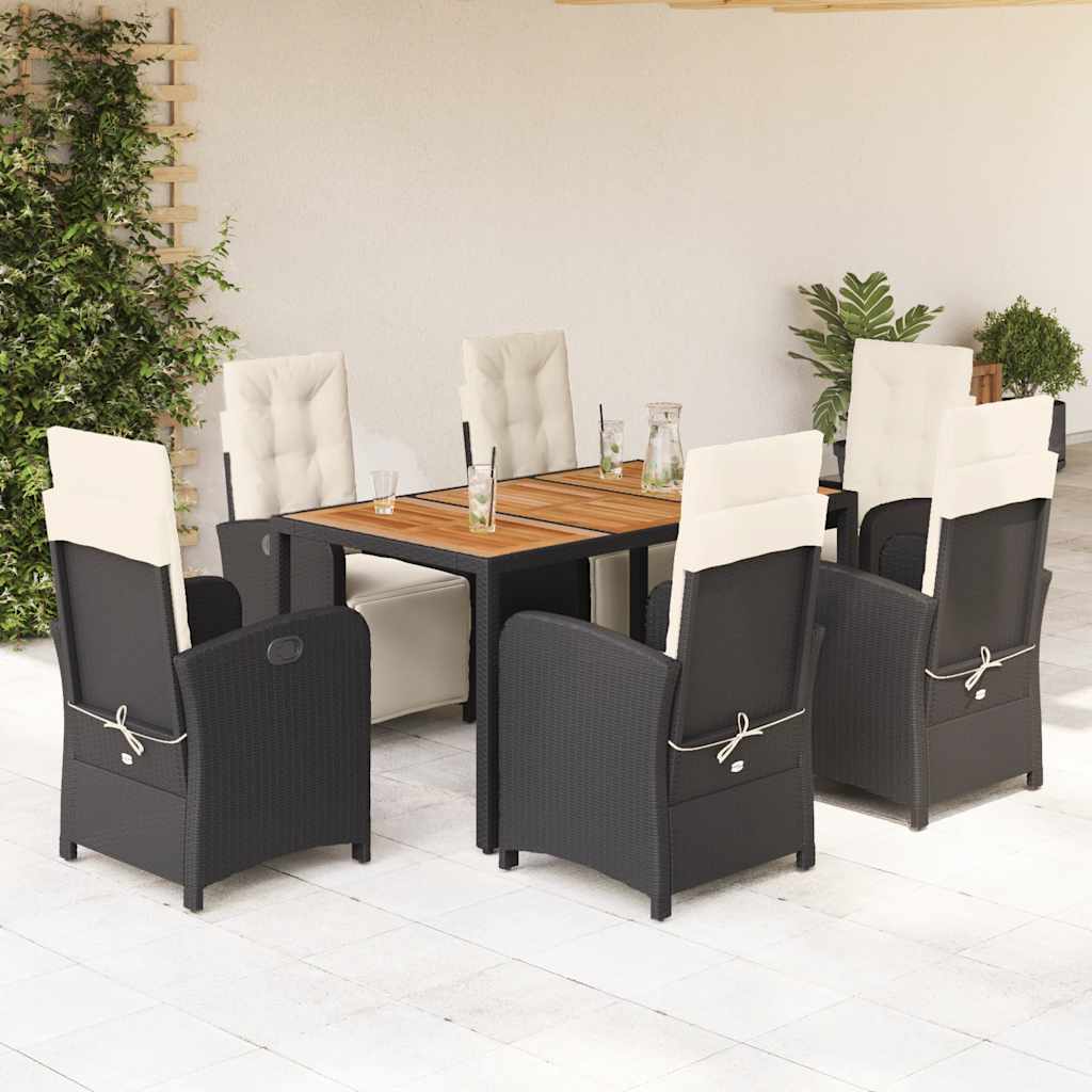 Set da Pranzo da Giardino 7 pz Nero con Cuscini in Polyrattan | homemem39