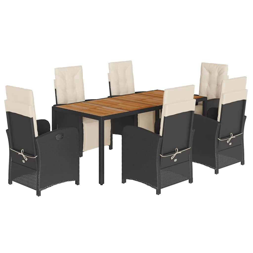 Set da Pranzo da Giardino 7 pz Nero con Cuscini in Polyrattan | homemem39