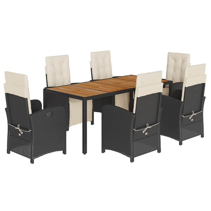 Set da Pranzo da Giardino 7 pz Nero con Cuscini in Polyrattan | homemem39