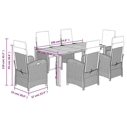 Set da Pranzo da Giardino 7 pz Nero con Cuscini in Polyrattan | homemem39