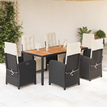 Set da Pranzo da Giardino 7 pz Nero con Cuscini in Polyrattan | homemem39