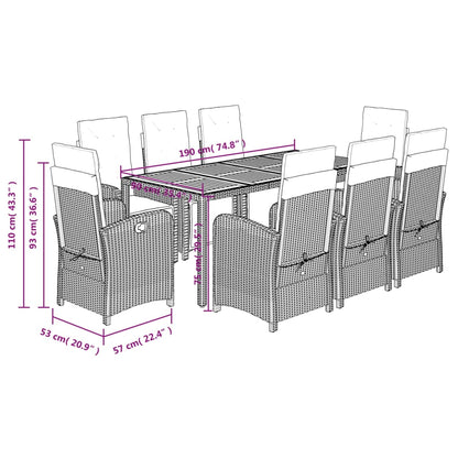 Set da Pranzo da Giardino 9 pz con Cuscini Nero in Polyrattan | homemem39