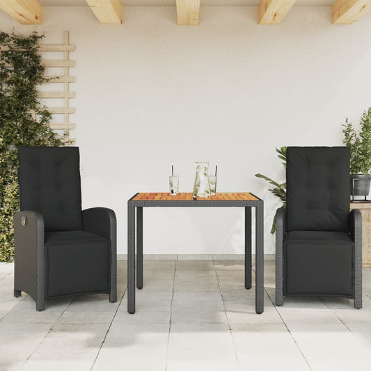 Set da Bistrò 3 pz con Cuscini Nero in Polyrattan - homemem39