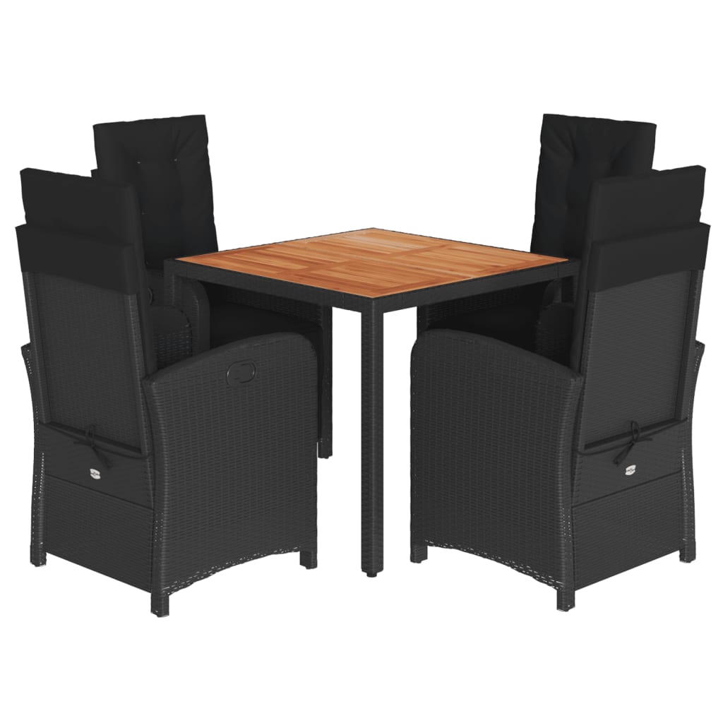 Set da Pranzo da Giardino 5 pz Nero con Cuscini in Polyrattan | homemem39