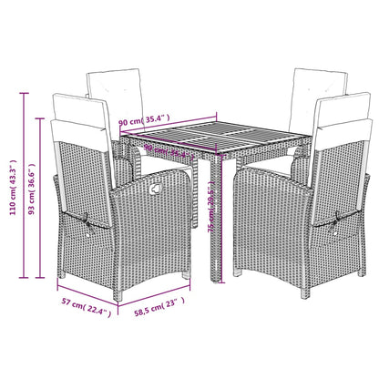 Set da Pranzo da Giardino 5 pz Nero con Cuscini in Polyrattan | homemem39