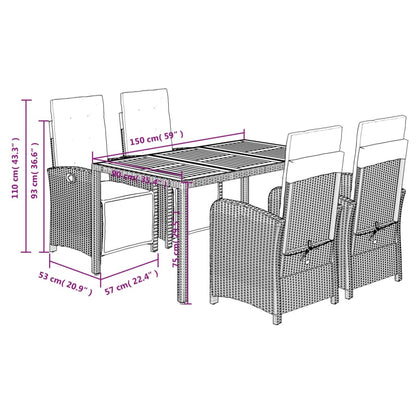 Set da Pranzo da Giardino 5 pz Nero con Cuscini in Polyrattan | homemem39