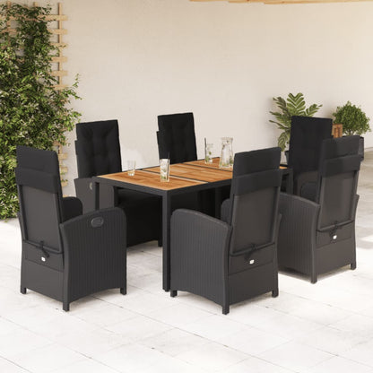 Set da Pranzo da Giardino 7 pz Nero con Cuscini in Polyrattan | homemem39