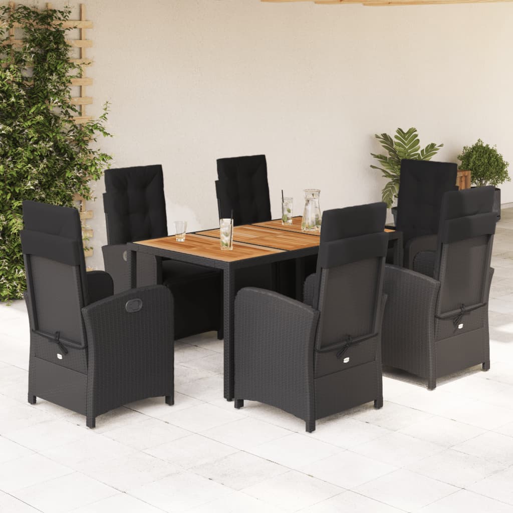 Set da Pranzo da Giardino 7 pz Nero con Cuscini in Polyrattan - homemem39