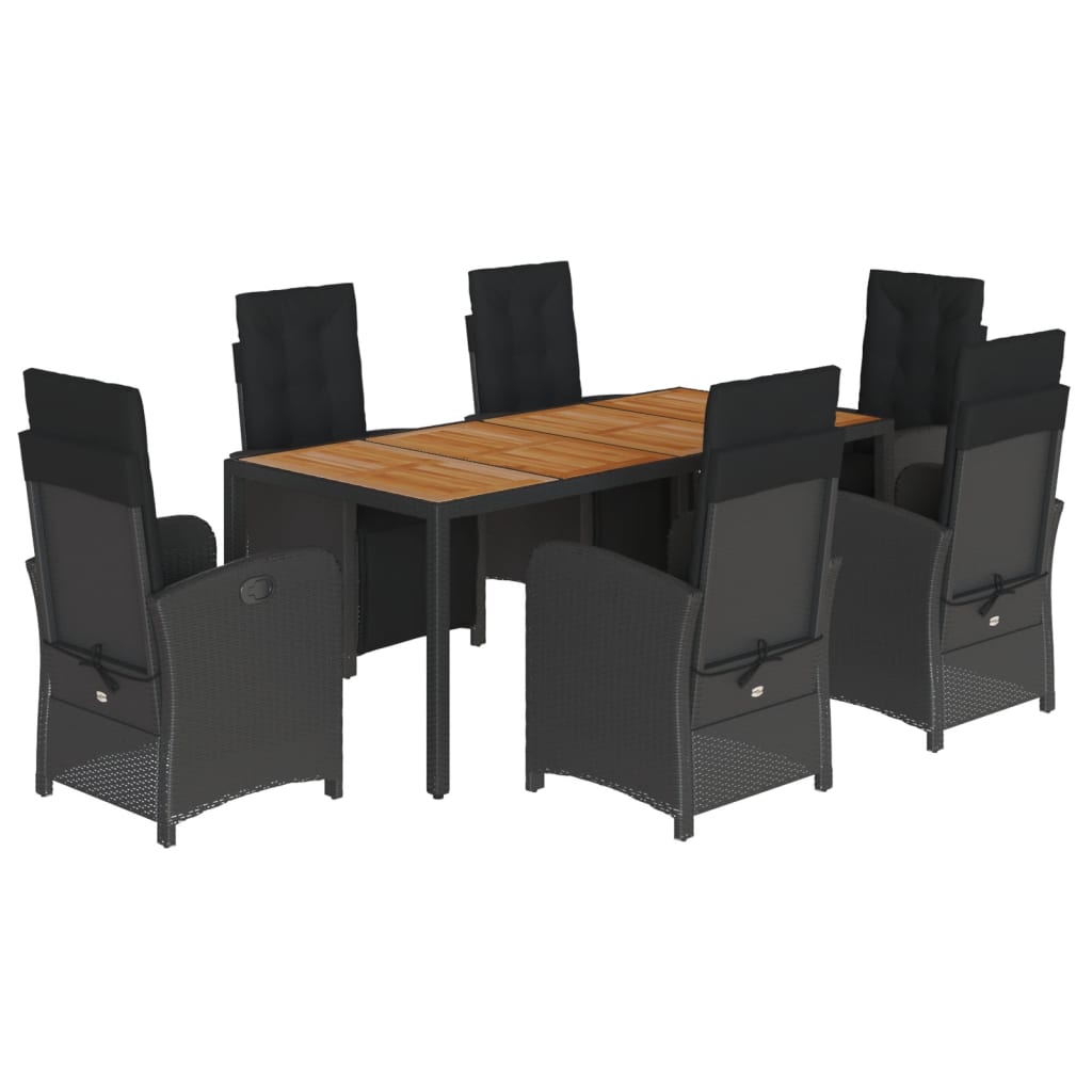 Set da Pranzo da Giardino 7 pz Nero con Cuscini in Polyrattan | homemem39