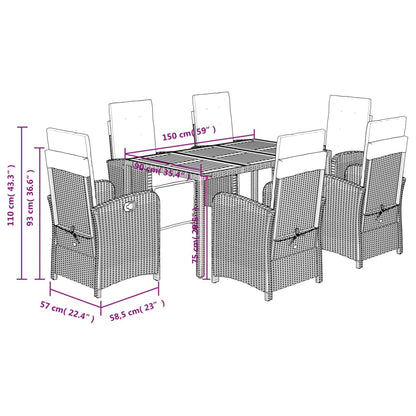 Set da Pranzo da Giardino 7 pz Nero con Cuscini in Polyrattan | homemem39
