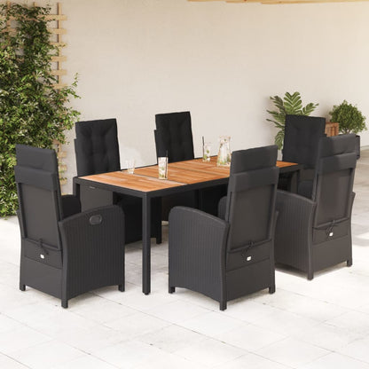Set da Pranzo da Giardino 7 pz Nero con Cuscini in Polyrattan | homemem39