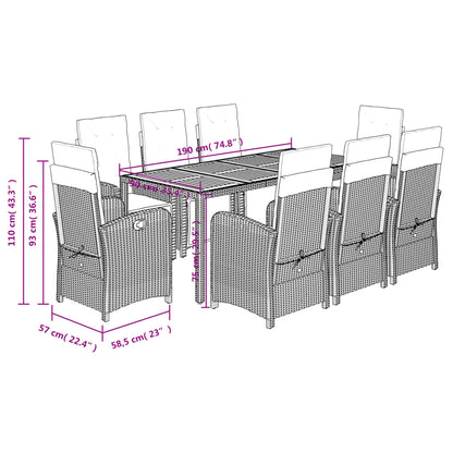Set da Pranzo da Giardino 9 pz con Cuscini Nero in Polyrattan | homemem39