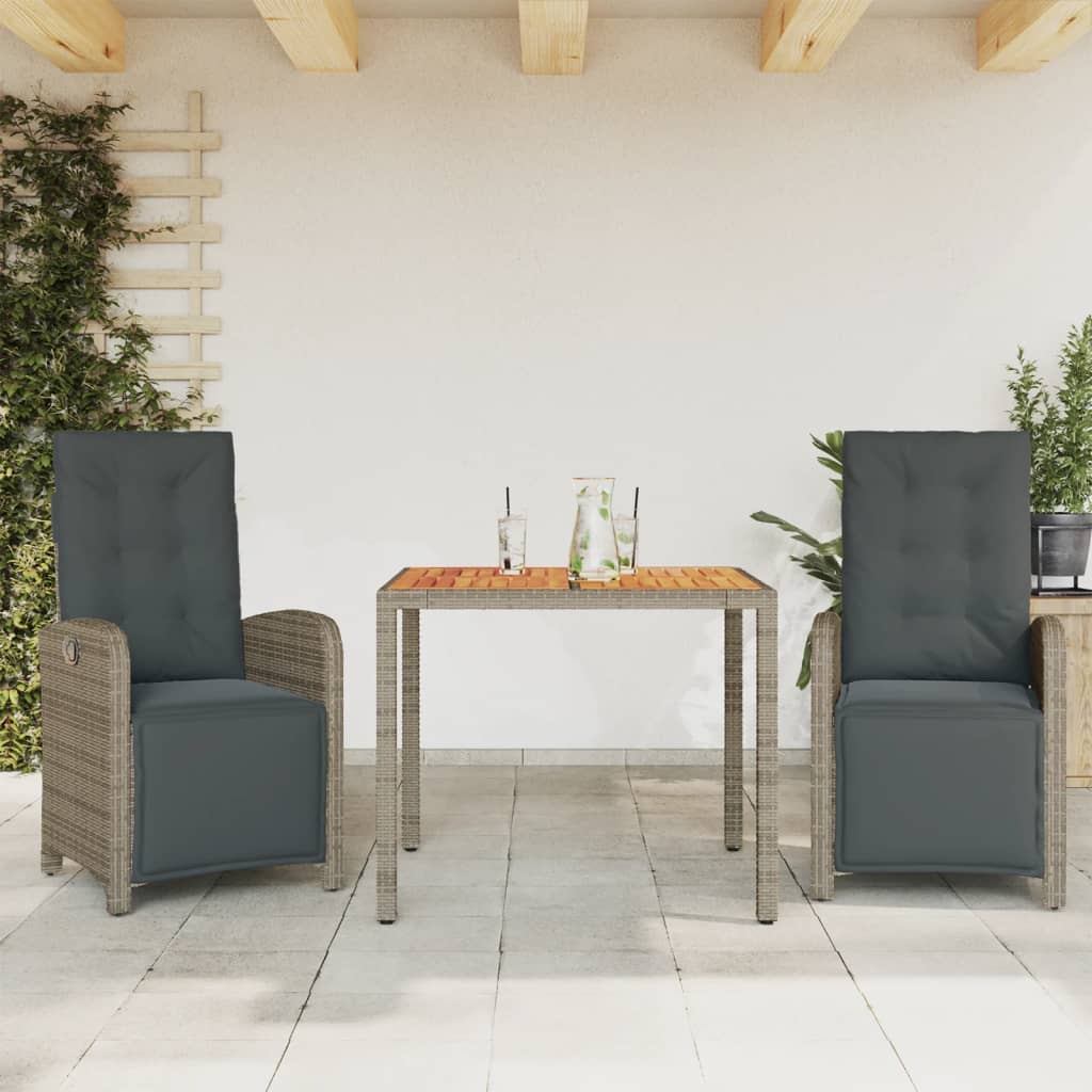 Set da Bistrò 3 pz con Cuscini Grigio in Polyrattan - homemem39