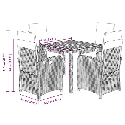 Set da Pranzo da Giardino 5 pz con Cuscini in Polyrattan Grigio | homemem39