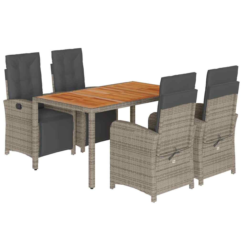 Set da Pranzo da Giardino 5 pz con Cuscini in Polyrattan Grigio | homemem39