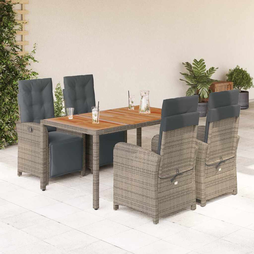 Set da Pranzo da Giardino 5 pz con Cuscini in Polyrattan Grigio | homemem39