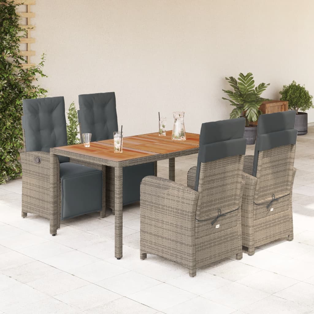 Set da Pranzo da Giardino 5 pz con Cuscini in Polyrattan Grigio - homemem39