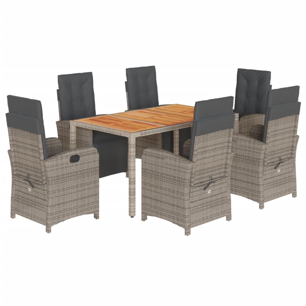 Set da Pranzo da Giardino 7 pz con Cuscini in Polyrattan Grigio | homemem39