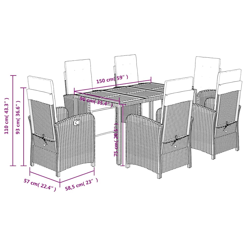 Set da Pranzo da Giardino 7 pz con Cuscini in Polyrattan Grigio | homemem39
