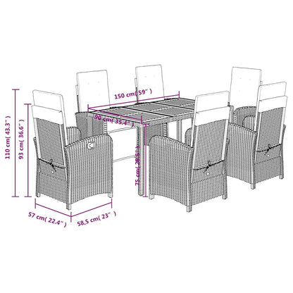 Set da Pranzo da Giardino 7 pz con Cuscini in Polyrattan Grigio | homemem39