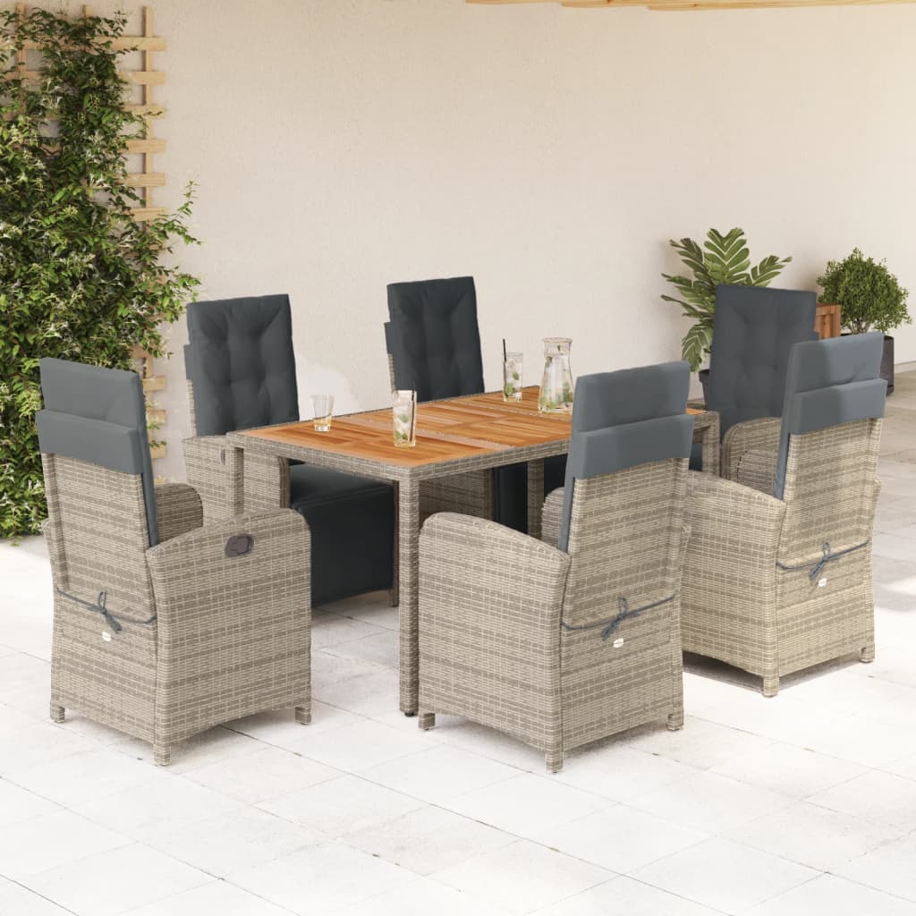 Set da Pranzo da Giardino 7 pz con Cuscini in Polyrattan Grigio | homemem39