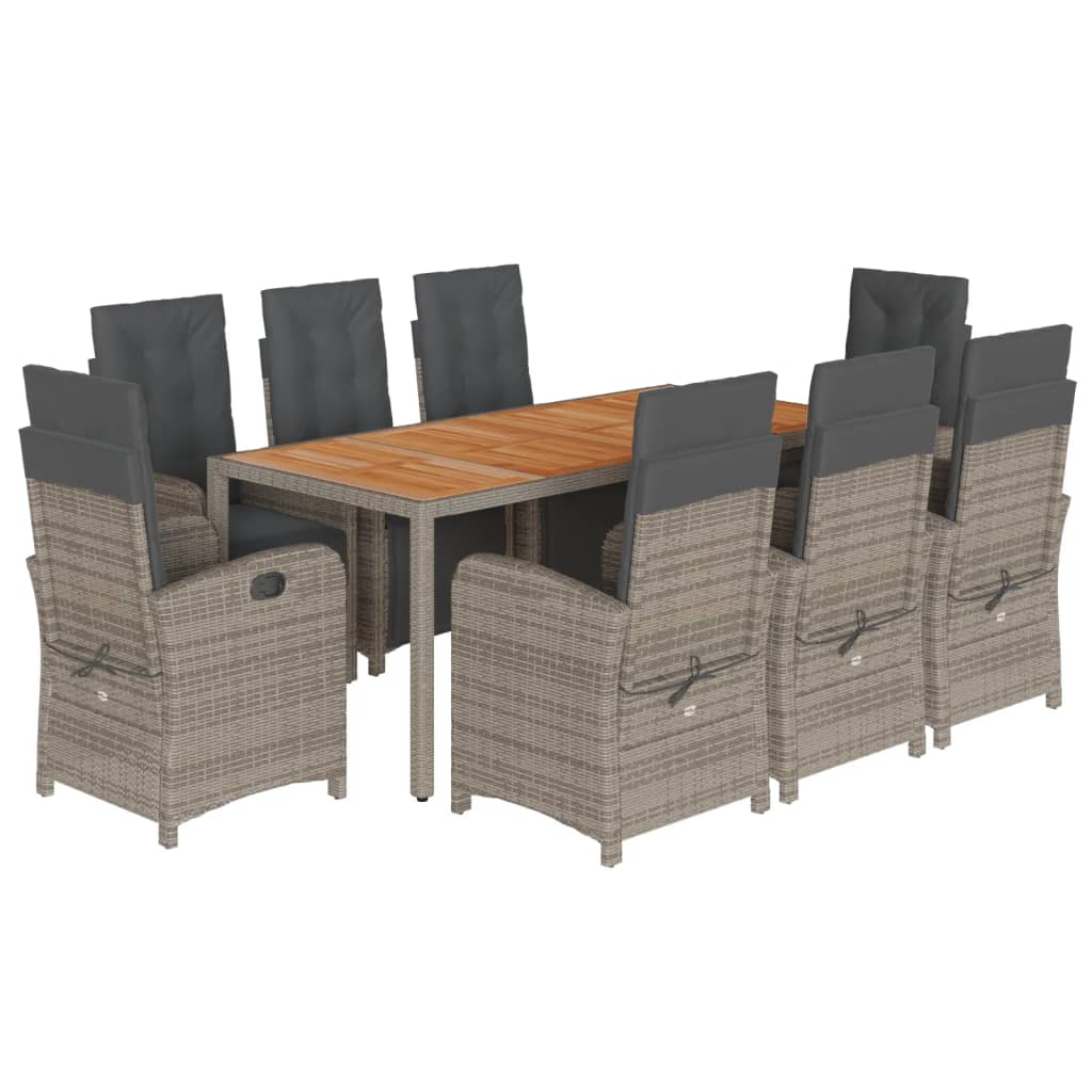 Set da Pranzo da Giardino 9 pz con Cuscini in Polyrattan Grigio | homemem39