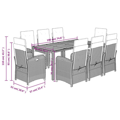 Set da Pranzo da Giardino 9 pz con Cuscini in Polyrattan Grigio | homemem39