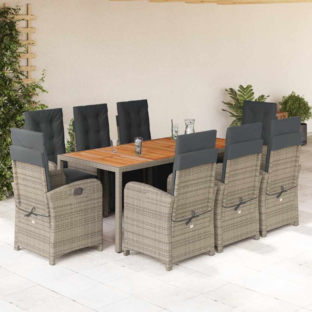 Set da Pranzo da Giardino 9 pz con Cuscini in Polyrattan Grigio | homemem39