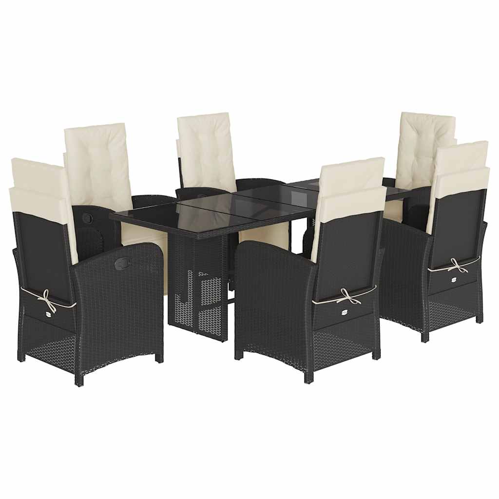 Set da Pranzo da Giardino 7 pz Nero con Cuscini in Polyrattan | homemem39