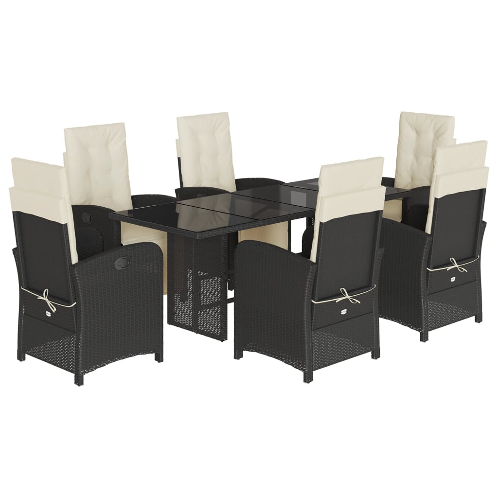 Set da Pranzo da Giardino 7 pz Nero con Cuscini in Polyrattan - homemem39