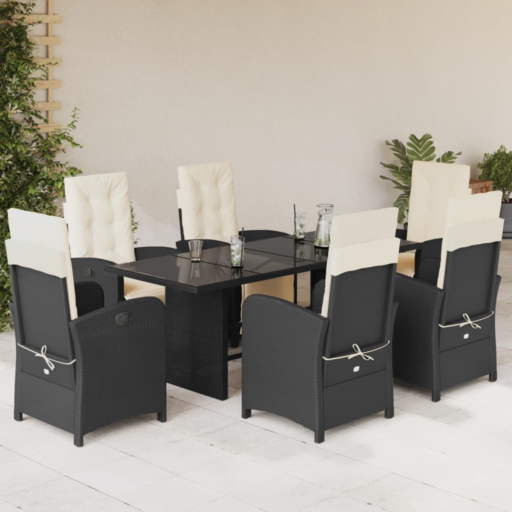 Set da Pranzo da Giardino 7 pz Nero con Cuscini in Polyrattan | homemem39