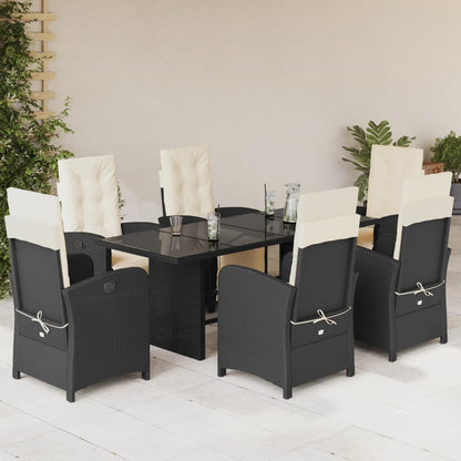 Set da Pranzo da Giardino 7 pz Nero con Cuscini in Polyrattan | homemem39