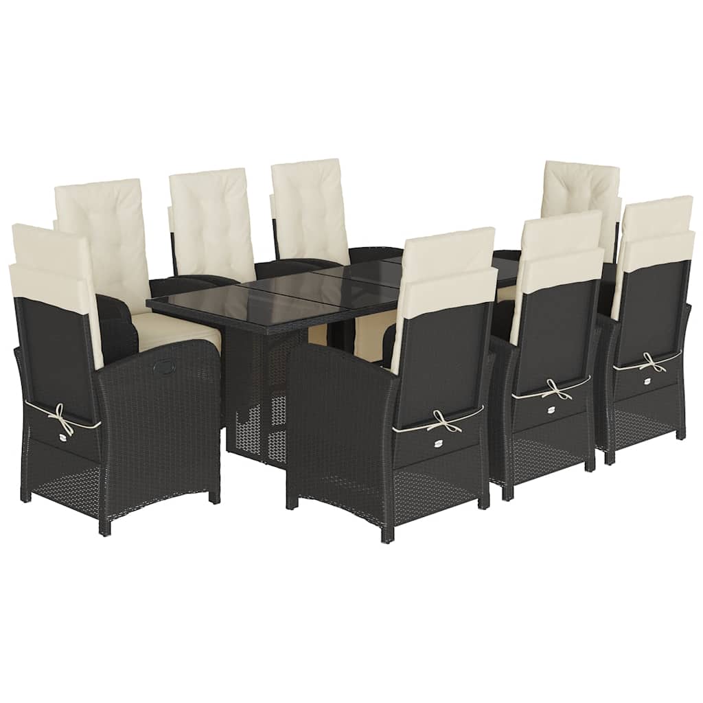 Set da Pranzo da Giardino 9 pz con Cuscini Nero in Polyrattan | homemem39