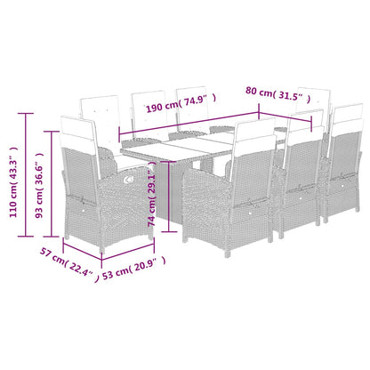 Set da Pranzo da Giardino 9 pz con Cuscini Nero in Polyrattan | homemem39
