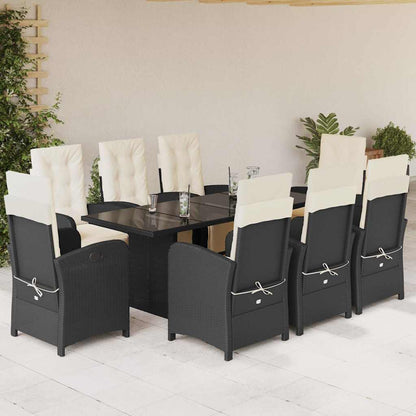 Set da Pranzo da Giardino 9 pz con Cuscini Nero in Polyrattan | homemem39