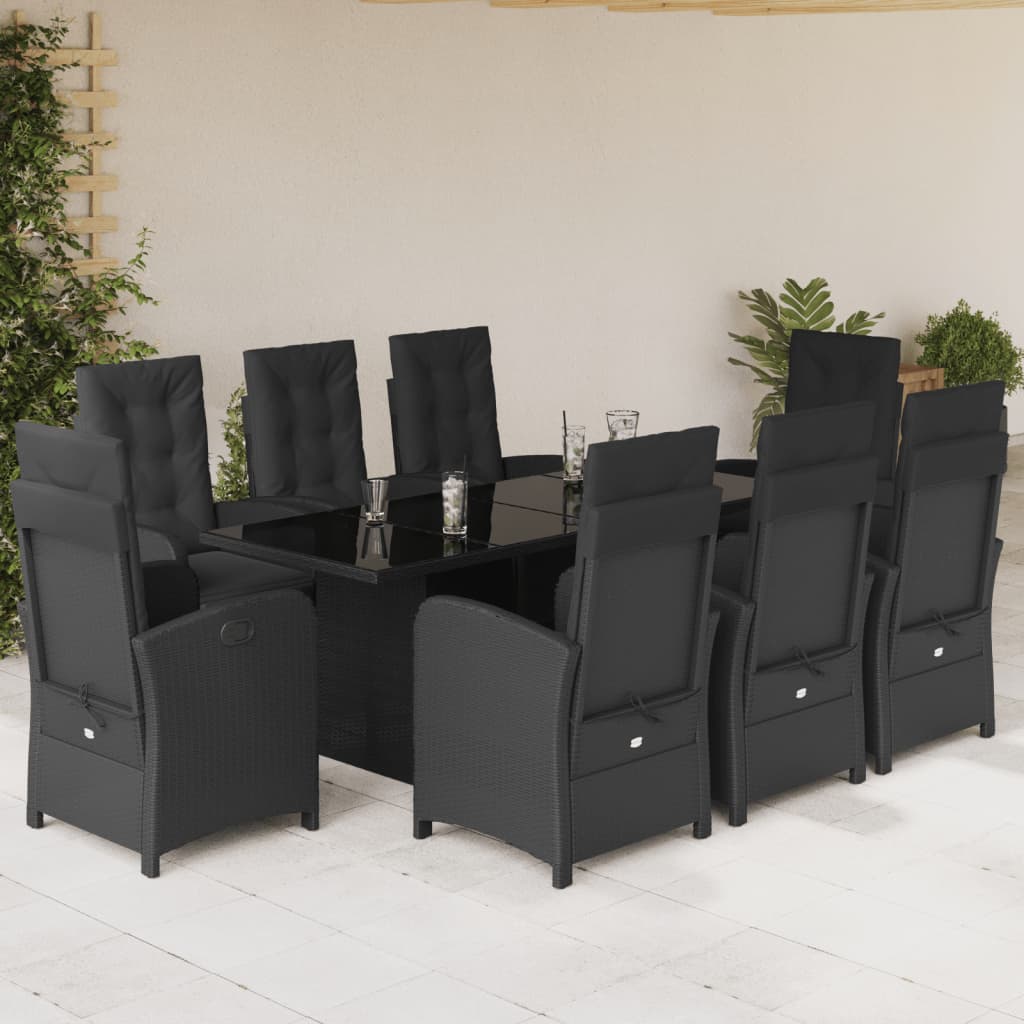 Set da Pranzo da Giardino 9 pz con Cuscini Nero in Polyrattan | homemem39